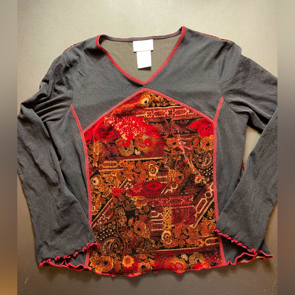 Mesh and Velvet long sleeve vintage top